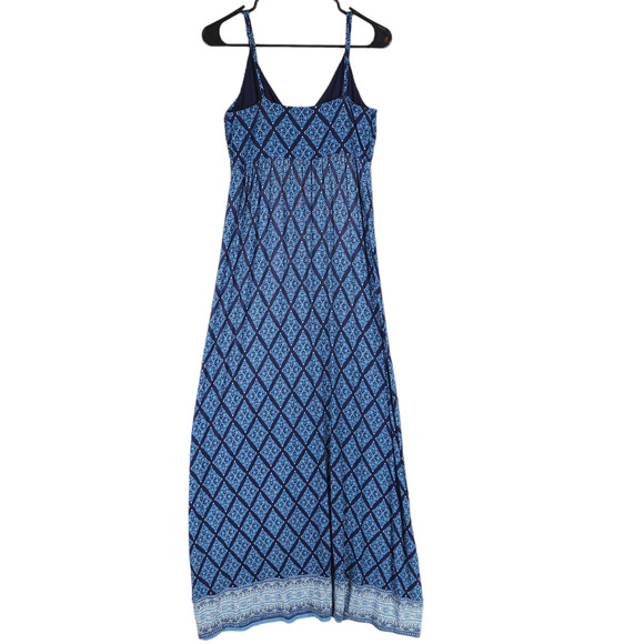 Loft Beach Maxi Dress S Women Blue Floral Diamond Argyle‎ Sleeveless Jersey Knit - Picture 2 of 11